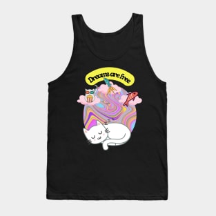 White cat dreaming of food and fun in a psychedelic world Tank Top